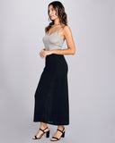 Full length skirt from Arya is crafted from soft and stretchy black knit cashmere