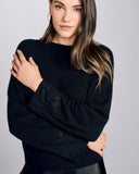 Arya Cashmere Black Lace Sleeve Sweater