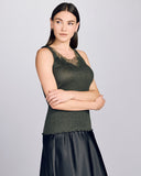 Classic olive green camisole from Boglietti is crafted from a ribbed knit silk wool blend