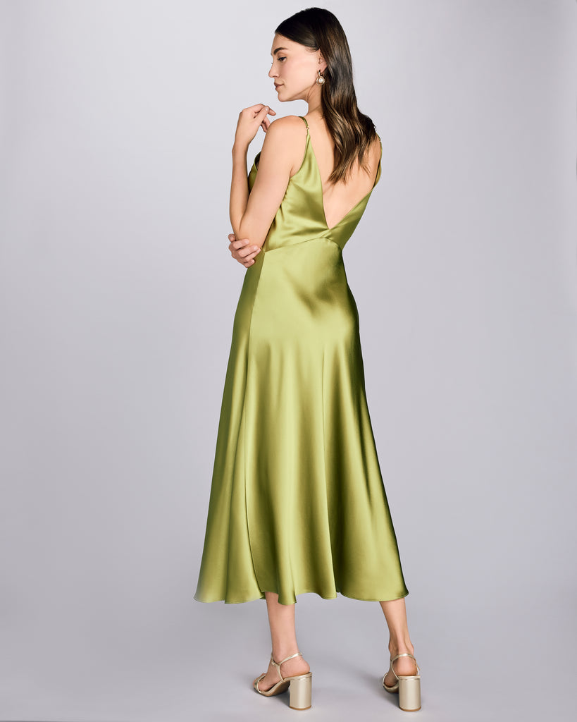 Classic silk gown from Christine Vancouver is made from 19 momme chartreuse green silk charmeuse&nbsp;