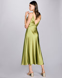 Classic silk gown from Christine Vancouver is made from 19 momme chartreuse green silk charmeuse 