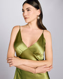 Christine Vancouver's Moss silk gown has a vee neckline at the front and back with gently gathered cups, adjustable silk spaghetti straps