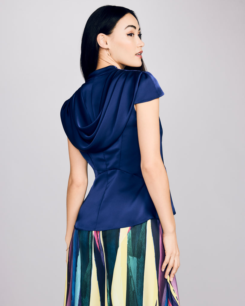 D2Line Draped-Back Navy Blouse