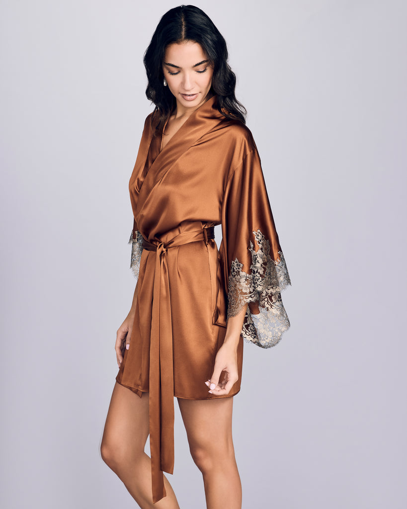 Elsa Chestnut Silk Kimono Robe