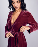 Exquisite Frankly My Dear robe from Gilda & Pearl is crafted from a decadent raspberry pink silk velvet