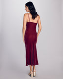 Curve hugging Frankly My Dear midi slip dress by Gilda & Pearl is crafted from a decadent raspberry pink silk velvet