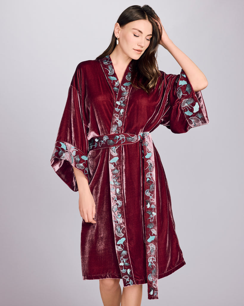 Karma on the Rocks Nikko Silk Velvet Burgundy Short Robe