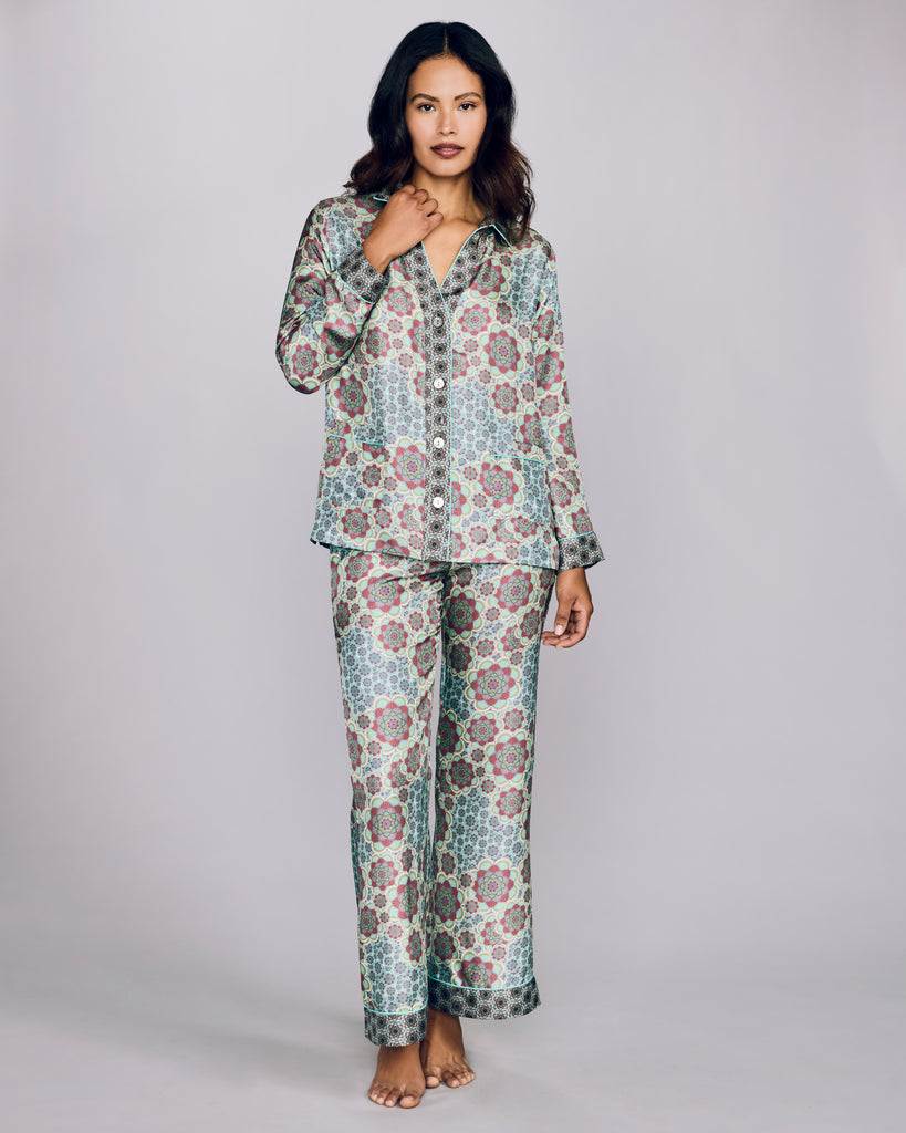 Karma On The Rocks Tokyo Mozaicu Aqua Silk Pajamas