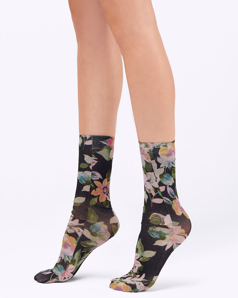 Pierre Mantoux Sanna Black Floral Sock