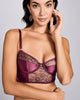 Luxurious Jagoda lingerie set from Seelanii is crafted from a berry purple silk with coordinating floral Chantilly lace