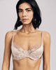 The Clara Vintage Rose underwired bra from Emma Harris has shaped silk-lined cups with floral lace appliqué and mesh inserts