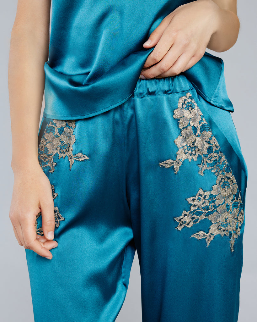 Emma Harris Elsa Teal Silk Pajama Set