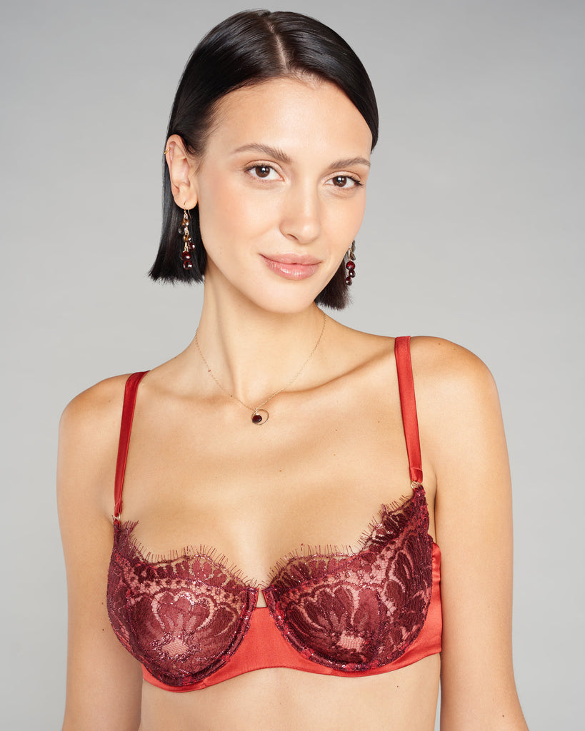 Red Satin Trim Underwired Lace Lingerie Set