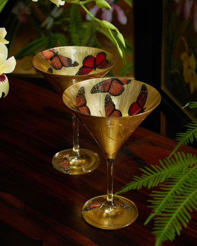 Scott Potter  Orange and Grey Paisley Gilded Martini Glass Set at Jane's  Vanity